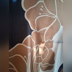 Floral Patterned Fabric Scarf, in Brown and Cream